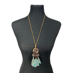 Women's Teal EMERY ROSE Tassel Bohemian Tan‎ Corded Necklace